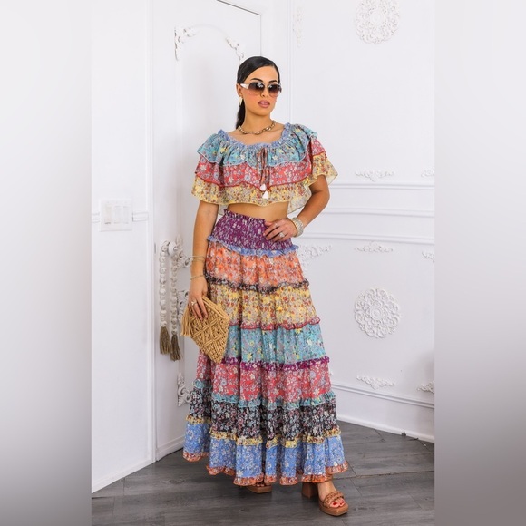 Multicolor Floral Maxi Skirt Set